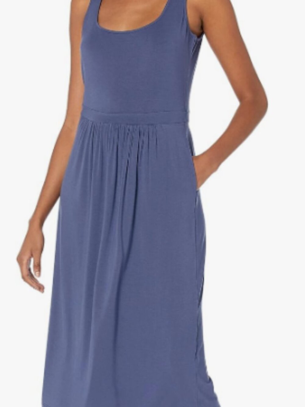 Daily Ritual Jersey Sleeveless Empire-Waist Midi Dress in Blue XS